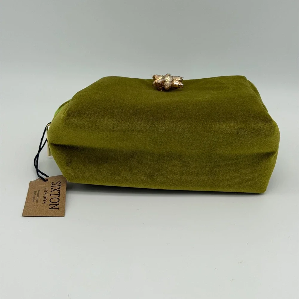 Sixton London Makeup Cosmetic Bag Green Velvet w/ Star Pin